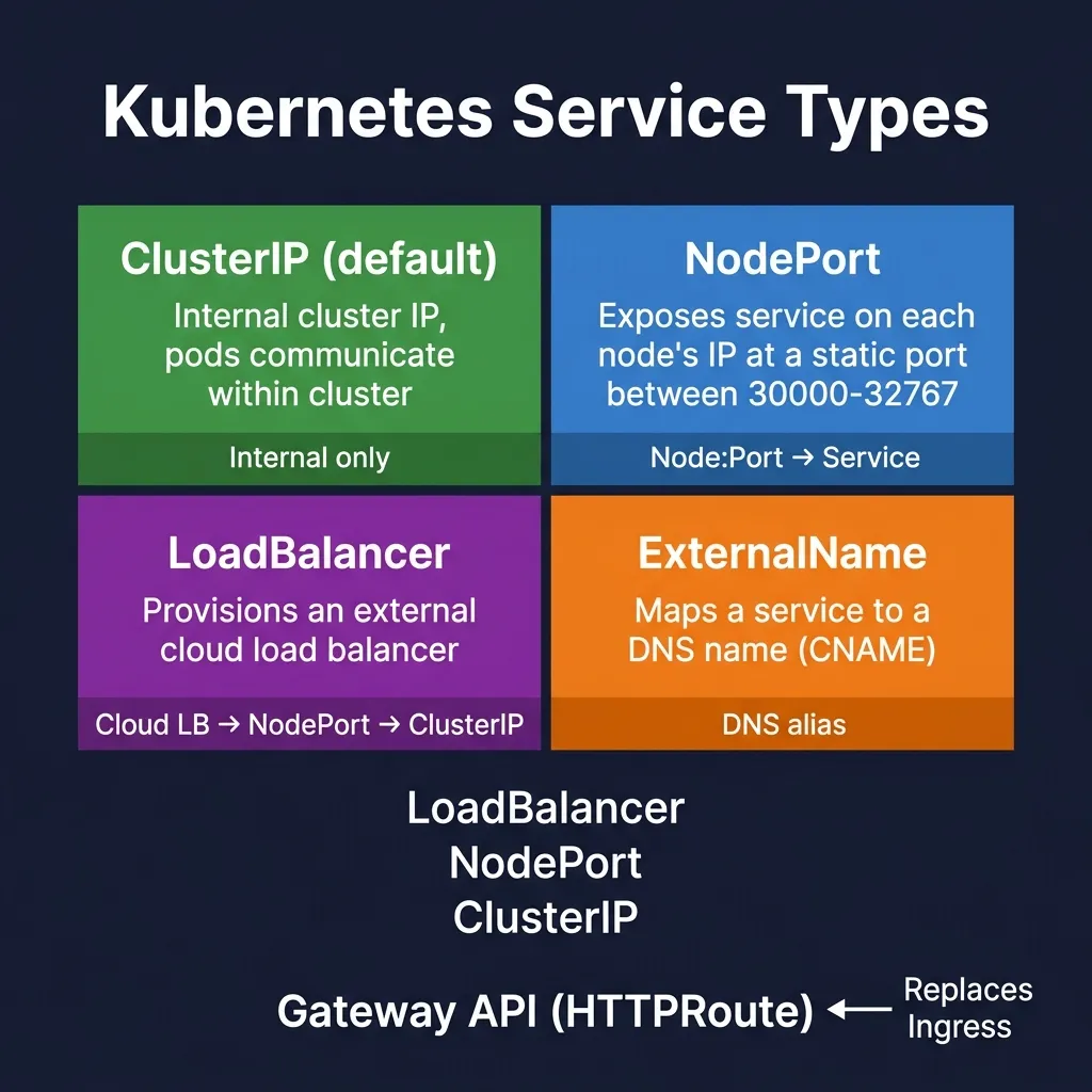 Kubernetes Service Types - ClusterIP, NodePort, LoadBalancer, ExternalName