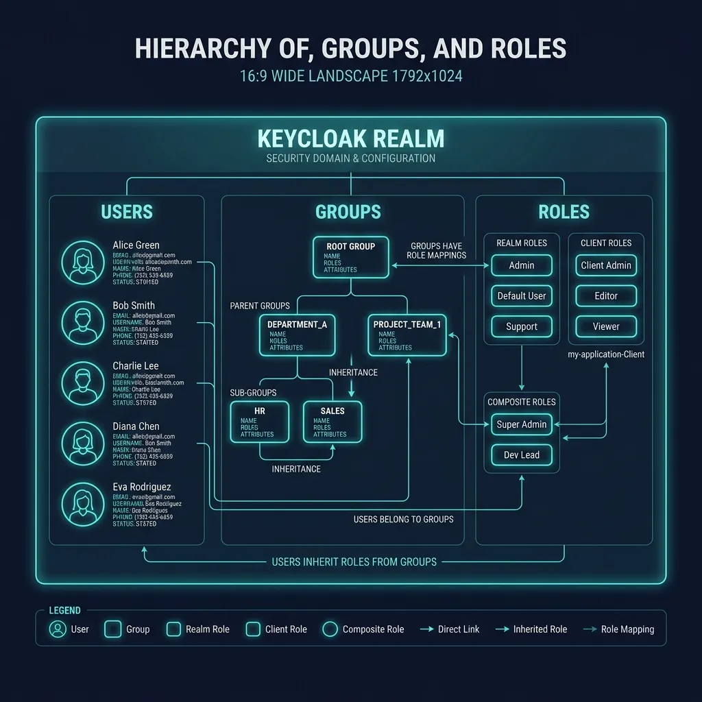Keycloak Users, Groups, Roles Hierarchy