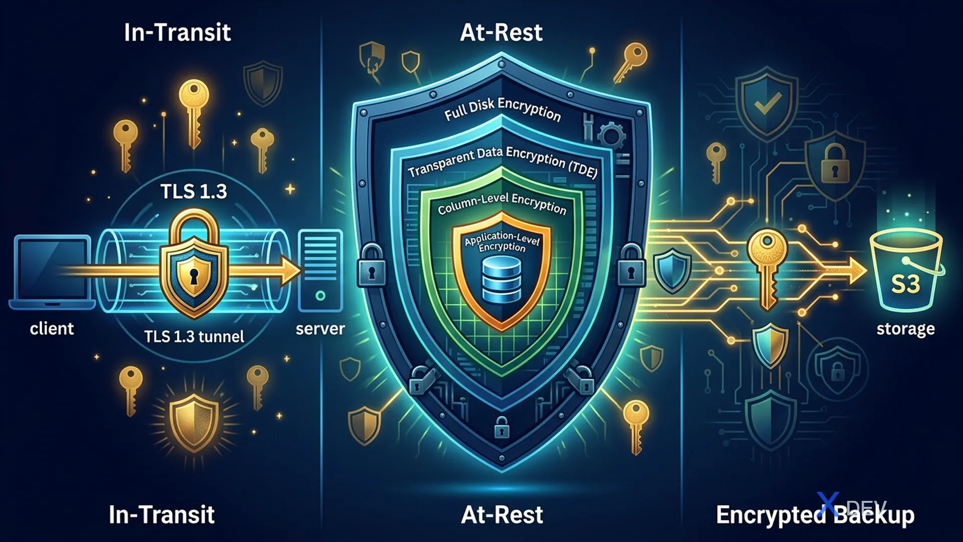 4 lớp mã hóa dữ liệu y tế: Disk, TDE, Column, Application