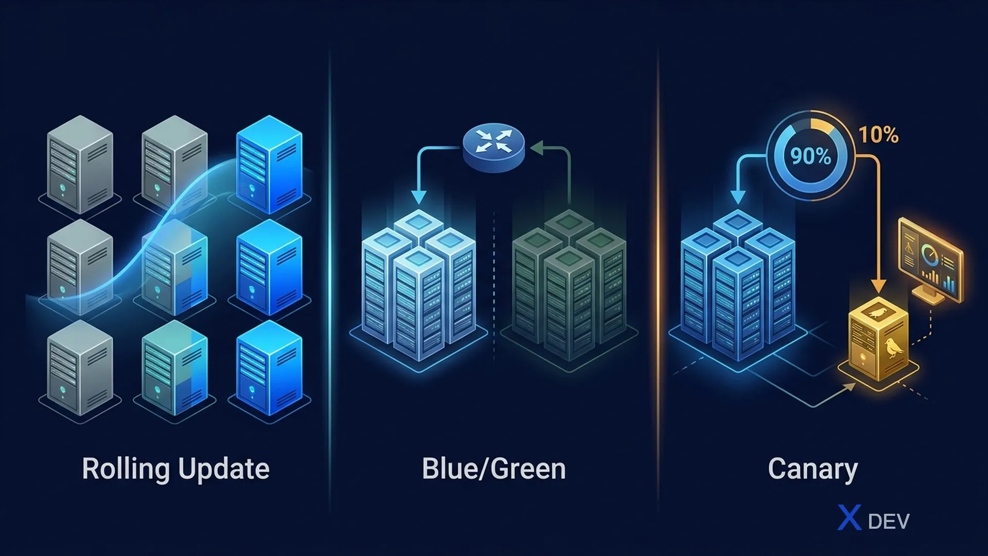 Deployment Strategies — Blue-Green, Canary, Rolling