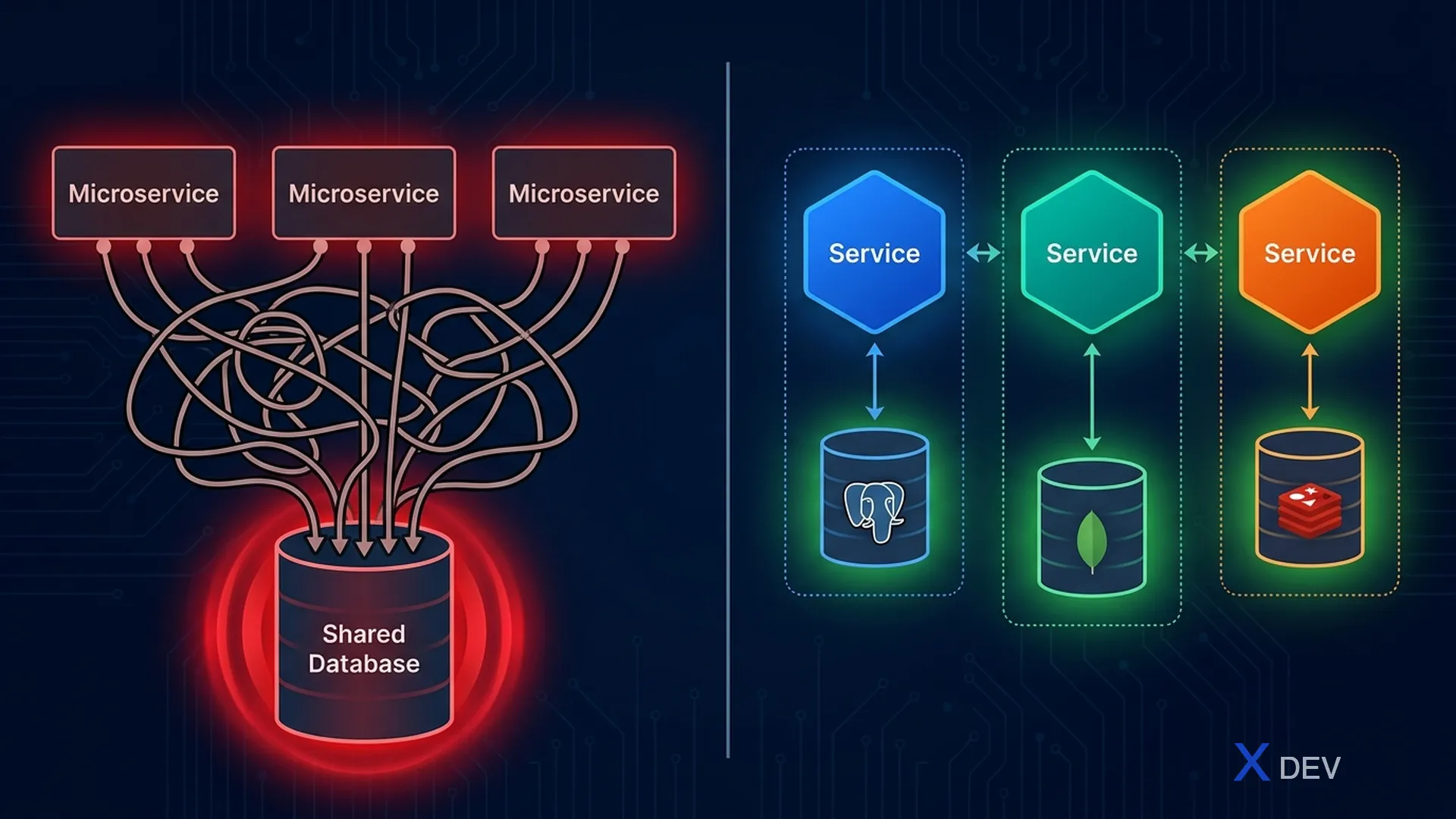 Database per Service — mỗi service sở hữu database riêng